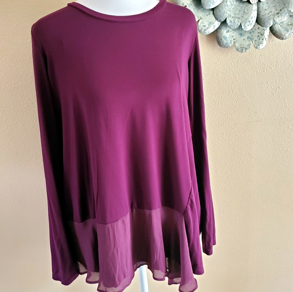 LOGO by Lori Goldstein Ruffled Tunic Top